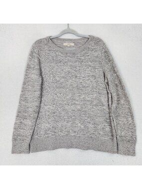 LOFT Sweater Womens XL Gray 100% Cotton Crewneck Long Sleeve Knit Pullover